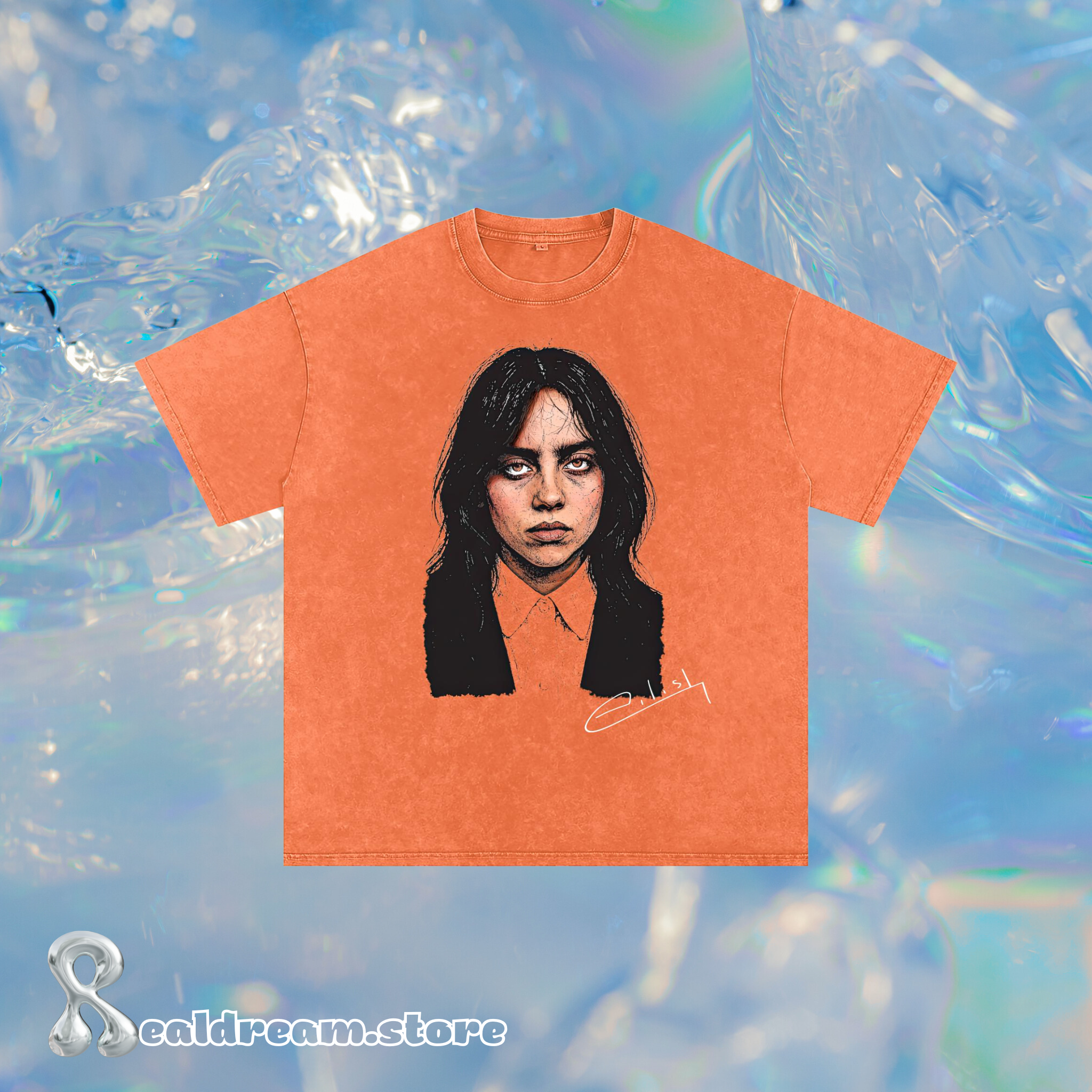 Billie Eilish Graphic Tee Distressed Streetwear Shirt Moody Vintage Print Washed Oversize